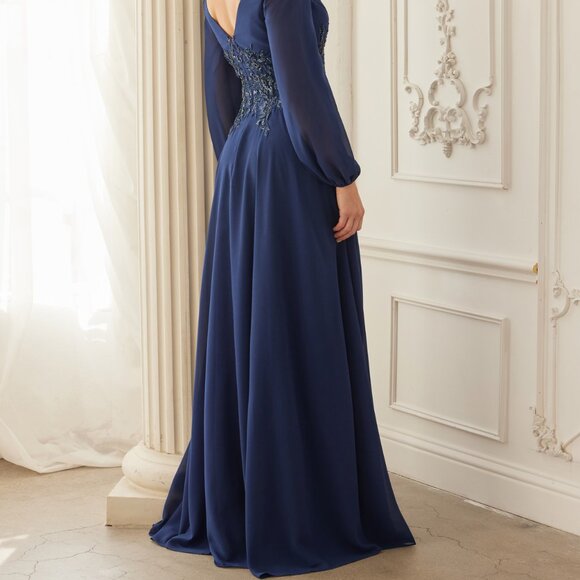 Long sleeve formal dress.Mother of the bride party evening navy blue plus size - Picture 4 of 8